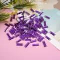 Purple rectangular crystal rhinestones flatback gems for DIY craft apparel decoration set - Long Flat Plated Bottom / 100 Pieces Pack (6x17mm) / Violet
