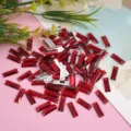 Red rectangular sew on rhinestones crystal glass flatback gems for DIY crafts garment decoration. - Long Flat Plated Bottom / 100 Pieces Pack (6x17mm) / Bright Red