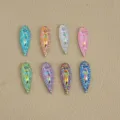 Detailed view of 7x21mm horse eye iridescent flatback rhinestones, vibrant DIY craft jewelry items. - 100 Pieces/Pack / Random Mixed Colors