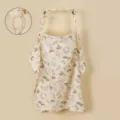Detailed close-up showing the wooden ring and breathable double gauze fabric of the baby nursing cover. - Squirrel with Wooden Ring