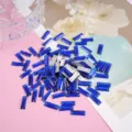 Blue rectangular flatback rhinestones, perfect for garment sewing and DIY craft decoration. - Long Flat Plated Bottom / 100 Pieces Pack (6x17mm) / Dark Blue