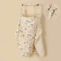 Detail view of cotton breastfeeding nursing cover with adjustable metal ring and cute print. - Squirrel with Iron Clasp