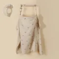 Cotton nursing cover detail showing soft gauze fabric, moon print and wooden ring buckle. - Moon with Wooden Ring