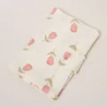 Vista detallada de una funda de libro de gasa de algodón hecha a mano con estampado de tulipán. - Tulipanes grandes