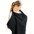 Black cotton nursing cover for breastfeeding mothers, double layer breathable feeding shawl. - Black