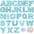 Floral 26 English Alphabet Embroidery Patches Self-Adhesive DIY Iron-Free Fabric Badges - Blue Floral Self-Adhesive 26 Letters