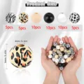 45 pièces de perles en bois assorties avec motifs zèbre et léopard pour la création de bijoux. - Perles en Bois 6 Couleurs 45 Pcs / Léopard Zèbre