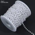 Close-up of white ABS pearl bead chain on spool, 0.4cm diameter for jewelry crafting. - 4.0mm Pearl Chain / 1 Meter / White K/Silver