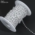 Pearl chain for jewelry making, ABS faux pearl beaded string on spool for DIY crafts - 3.0mm Box Chain / 1 Meter / White K/Silver