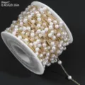 Detalle de cadena perlas ABS y cobre, 0.4cm de cuenta, ideal para manualidades. - Cadena de Perlas Clip 4.0mm / 1 Metro / Oro KC