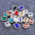 Rectangle rhinestone buttons with faux pearl border for DIY clothing and wedding decor - Sunflower Rhinestones Mixed Colors Silver Base Long Octagon 10*14
