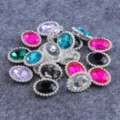 Oval rhinestone pearl buttons DIY garment accessories for wedding decoration sewing craft supply - Sunflower Rhinestones Mixed Colors Silver Base Oval 10*14