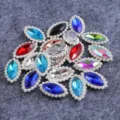 Marquise rhinestone buttons with pearl trim, colorful crystal DIY sewing garment accessories for dresses. - Sunflower Rhinestones Mixed Colors Silver Base Marquise 7*15