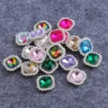Square rhinestone crystal buttons with faux pearl trim for DIY crafts and apparel accessories. - Sunflower Rhinestones Mixed Colors Silver Base Cushion Square 10