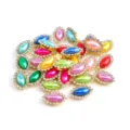 Colorful marquise rhinestone cabochons flatback ABS diamond buttons for DIY crafts decor - Sunflower Mixed Color Pearls with Gold Base, Marquise, 6x12mm