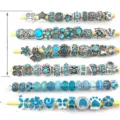 Resin large hole beads alloy charm set blue crystal DIY bracelet jewelry accessories - Pandora Style Beads / 40 Pcs Pack (Approx 70g) / Lake Blue