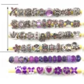 Pandora style European charm beads set with rhinestone enamel metal beads for DIY bracelets - Pandora Style Beads / 40 Pcs Pack (Approx 70g) / Purple