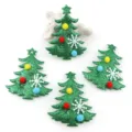 Green glitter felt Christmas tree decorations with colorful pom poms and snow flakes for holiday. - Glitter Christmas Tree / 64x79mm 10 Pieces/Pack