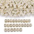 10mm Wooden Letter Beads Natural Wood Alphabet Dice DIY Jewelry Making Bracelet Accessories - Letter Square Beads / 52 Pieces/Pack / Natural Wood Color