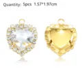 Set of 5 alloy glass heart pendants rhinestone DIY necklace bracelet jewelry accessories - Pack of 5 / White
