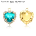 Alloy glass heart pendant DIY necklace bracelet accessories jewelry charms 5pcs 1.57x1.97cm set - Pack of 5 / Peacock Blue