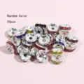 50pcs Colorful Rhinestone Spacer Beads Crystal Metal Round Ring DIY Jewelry Accessories - 50 Pieces Pack (0.76x0.3cm) / Multicolor