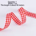 Red and white gingham ribbon roll, 1cm wide and 40m long, perfect for gift wrapping and DIY crafts. - 50 Yards / Pack / Red