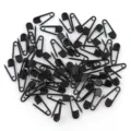 Black plastic safety pins bulk pack, detailed view of small garment pins for crafts. - Black