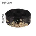 Black gold stamped Eid Mubarak ribbon for gift box packaging and festive party decoration. - Black