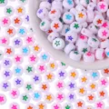 Colorful star printed white round beads DIY bracelet necklace jewelry craft supplies - Multicolor Star
