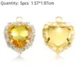 Gold alloy rhinestone heart pendant DIY necklace jewelry making accessories 5pcs 1.57*1.97cm - Pack of 5 / Golden