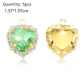Alloy glass heart pendant green rhinestone DIY necklace bracelet jewelry making accessories - Pack of 5 / Light Green