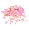 130pcs pink crystal glass rhinestones with gold claw settings, mixed shapes sewing gems. - Deep Pink Opal Mocha Mixed Size Sew-on Rhinestones, 130 Pcs