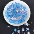 Iridescent blue and pink nail art sequins, mixed shell moon star glitter for slime. - Golden Luster Blue