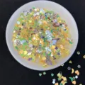 Mixed nail art glitter sequins stars moons hearts shell shapes slime fillers DIY charms. - Mixed Crystals with Yellow