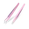 Pink precision tweezers set, curved and straight macaron stainless steel DIY beauty tools - Straight and Curved Set / Pink