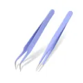 Macaron purple precision stainless steel tweezers set with curved and straight tips for DIY crafts. - Straight and Curved Set / Purple