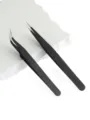 Black precision tweezers set, including straight and curved tips for DIY jewelry and beauty. - Straight and Curved Set / Black