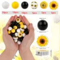 Kit de perles en bois de tournesol assorties perles en vrac DIY pour collier et bijoux - Perles en Bois 6 Couleurs 45 Pcs / Tournesol