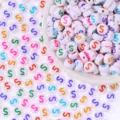 Colorful acrylic letter beads round alphabet beads for DIY handmade jewelry bracelets necklaces - Letter S
