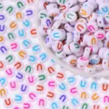 Colorful round acrylic letter beads for DIY handmade bracelets, necklaces and jewelry making. - Letter U