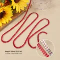 Elegante collana con catena tennis in zircone rettangolare rosso da donna, argento. - Catena in zirconia rettangolare orizzontale (Semilavorato - Senza chiusura) / 2.5*5mm (50cm) / Rosso Brillante