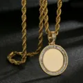 Collar Medallón de Foto Personalizado Cadena Cuerda Oro Colgante Circonita Cúbica Redondo - Foto de una cara con cadena retorcida / Dorado