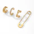 Goldener Edelstahl Sicherheitsnadel und geometrische Ohrklemme Set, trendiger Schmuck. - Vierteiliges Set(ZH005-02) / Gold