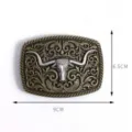 Vintage metal bull head belt buckle western cowboy embossed heavy plate buckle accessory - Bronze