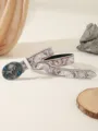 Western style embossed men's belt with silver horse buckle and blue gemstone details. - Milky White / 80cm