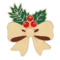 Kerst strik broche metaal hulst blad rode bessen schattige feestdag reversspeld badge - C3398-3 (Hulst Strik)