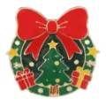 Kerstkrans geëmailleerde broche met rode strik en kerstboom, schattige metalen pin. - C3398-6 (Kerstkrans)