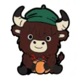 Leuke cartoon yak emaille speld met groene hoed en pompoen, perfecte vakantie rugzak broche. - Jak