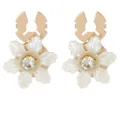 Gold-tone crystal flower cufflinks elegant white petal dress shirt buttons accessory - Gardenia Cufflinks (B1655-8)